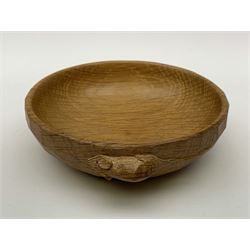 'Mouseman' tooled oak nut bowl carved with mouse signature, by Robert Thompson of Kilburn