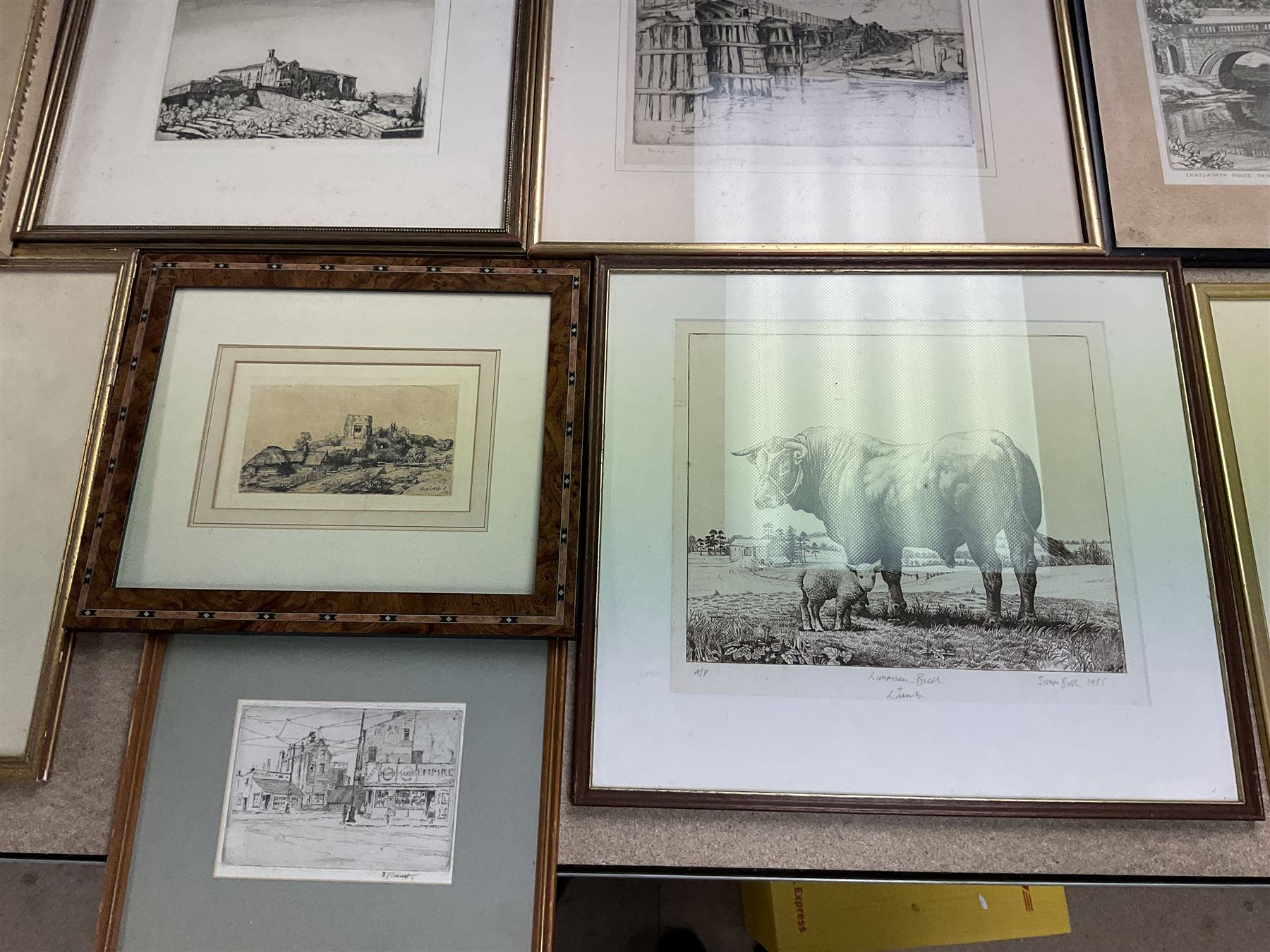 Collection of etchings, artists including Frank Short, Malcolm Osbourne, Anne Hayward (wood engravings), Leonard Russell Squirrell, Grainger Smith, Thomas Riley, Simon Bull, Douglas Ian Smart, Rembrandt (restrike), Kenneth Holmes, William Walcot, Henry Rushbury, etc (16)