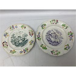 Collection of 19th century William Smith & Co nursery plates, to include examples decorated in the pastime series, and similar, all with moulded floral borders