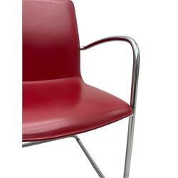 Kusch & Co - contemporary chrome framed armchair upholstered in red leather