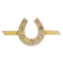 Victorian gold old cut diamond horseshoe brooch, stamped