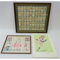  Rob Andrew ltd. ed. caricature print with facsimile signature, Tommy Smith signed print and framed set of John Player & Sons 'Cricketers, 1934' cigarette cards   