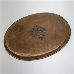 Hugh Wallis Arts and Crafts hammered copper tray, 39cm x 28cm