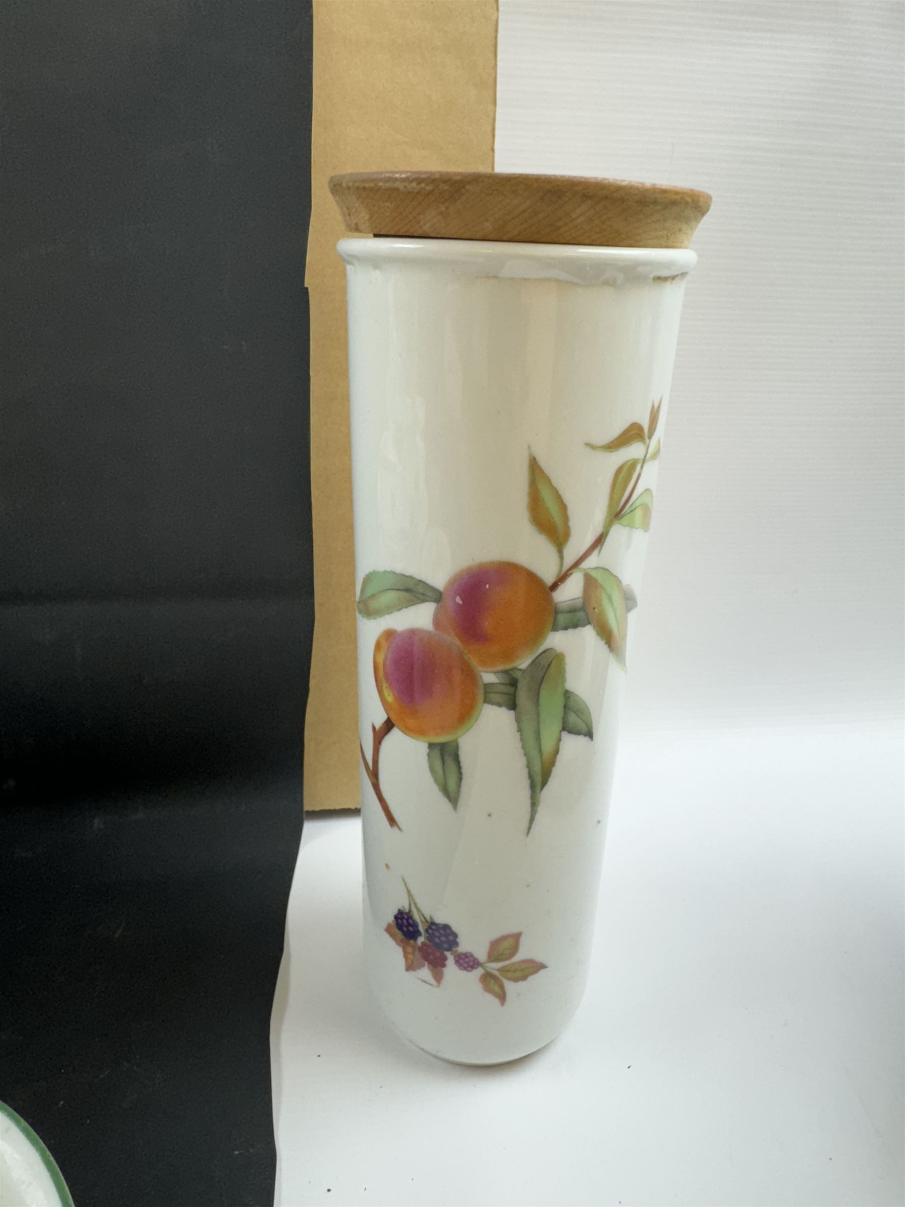 Royal Worcester Evesham pattern part dinner service, including covered jars, covered serving dishes, sauce jugs, dinner plates, side plates etc  