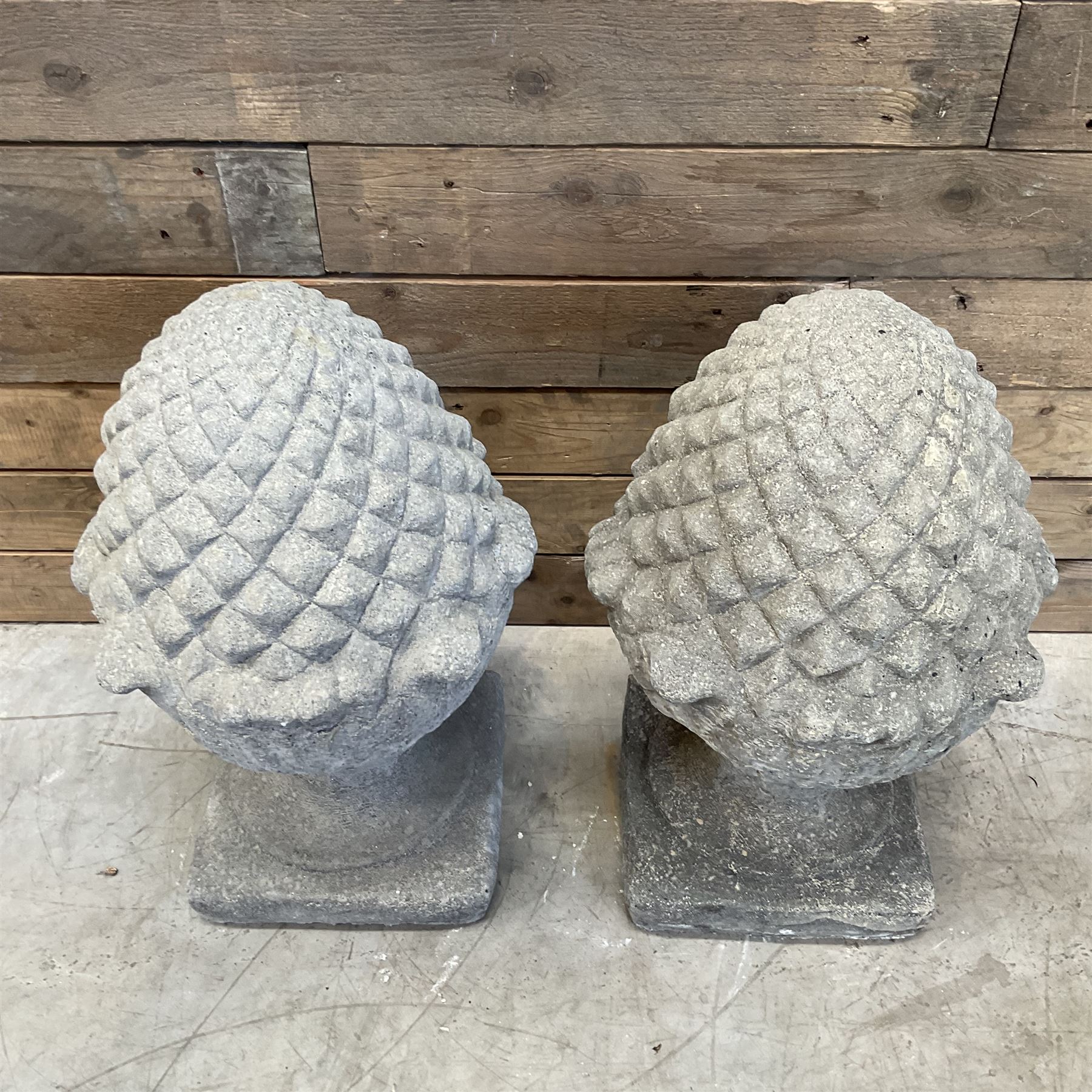 Pair of cast stone Pineapple wall top or gatepost pier finials