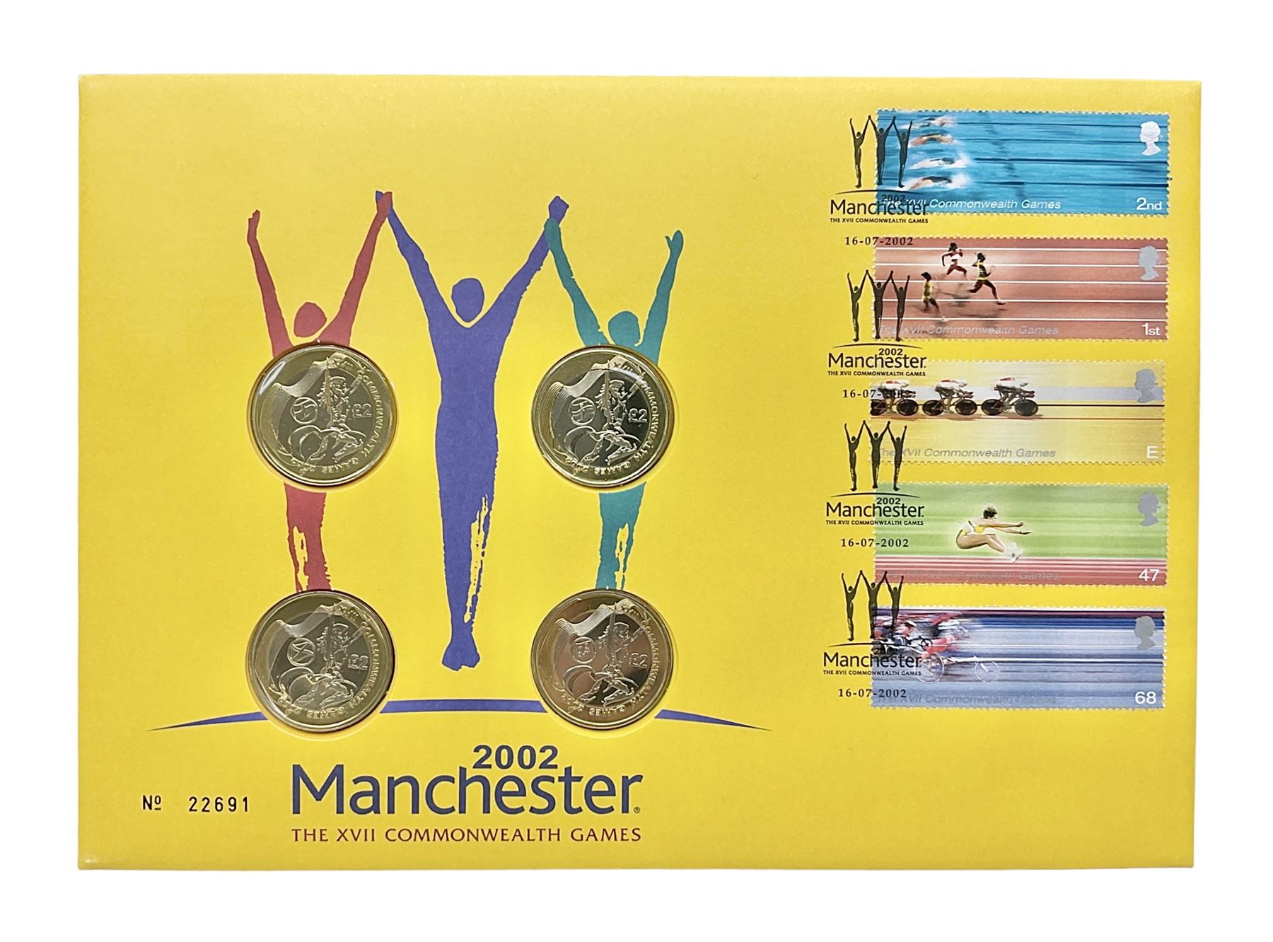 The Royal Mint Queen Elizabeth II 2002 Manchester Commonwealth Games four coin two pound coin cover