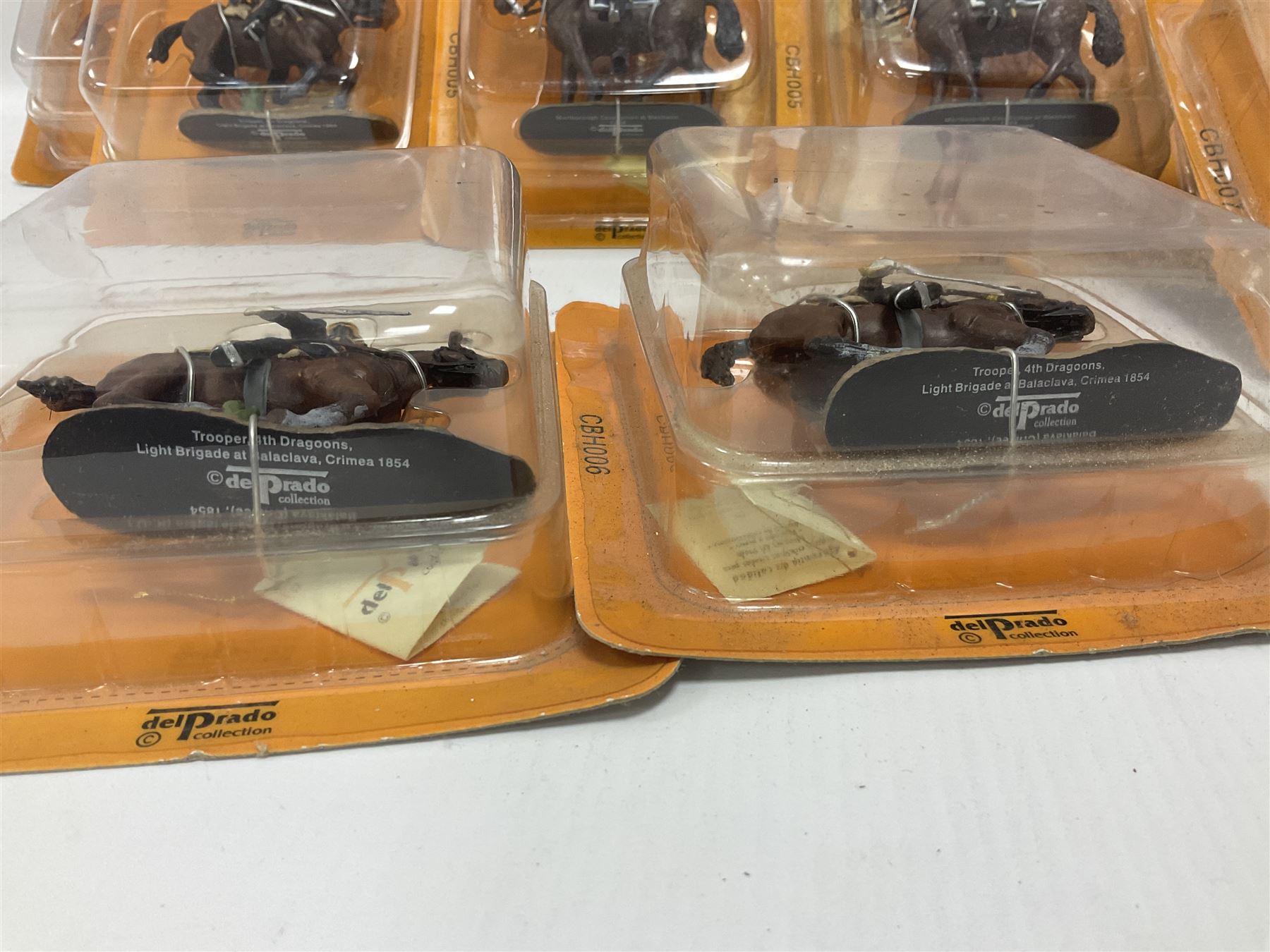 Nineteen Del Prado metal soldiers and one Cannon Barrel from periodical issues for Battle of Blenheim, Crimea, American Civil War etc; all in unopened blister packs, some duplicates