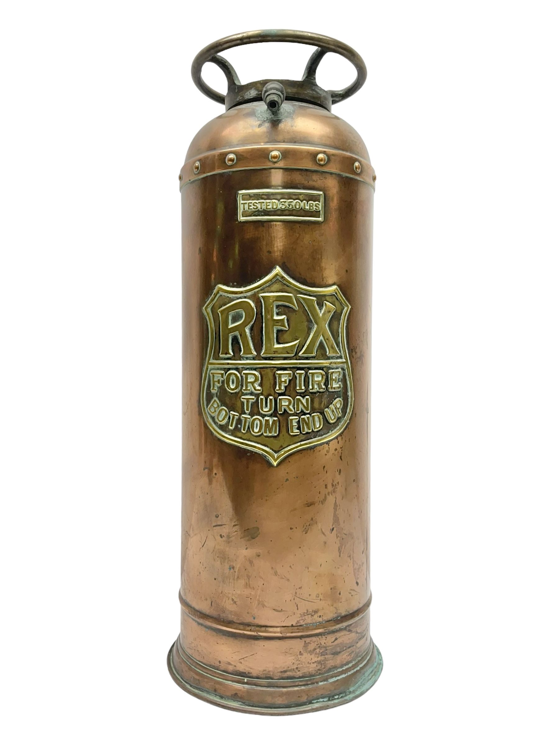Early 20th century copper and brass Rex fire extinguisher, H55.5cm