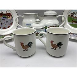 Villeroy and Boch Naif pattern tea service, comprising teapot, jug, covered sucrier, two mugs, two breakfast bowls and four side plates (11)