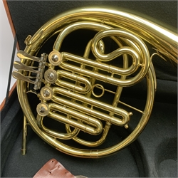 Ventiano brass two-piece French horn, in fitted carrying case with mouthpiece