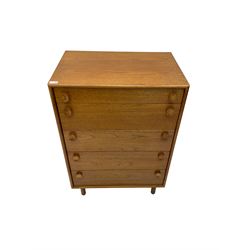 Meredew - mid-20th century teak chest of drawers, fitted with five drawers each with oval wood handles