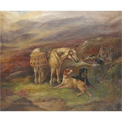 Robert Cleminson (British 1864-1903): Pony and Gun Dogs taking a Rest, oil on canvas signe...