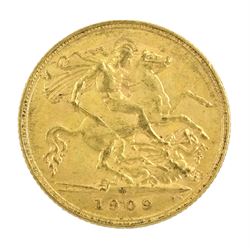King Edward VII 1909 gold half sovereign coin, Melbourne mint