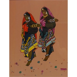 Indian Ladies, 20th century watercolour signed by Ram Bhakta 35cm x 27cm  