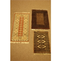  Small Bokhara pattern mat, similar Persian mat and a Turkish mat,70cm x 130cm max (3)  