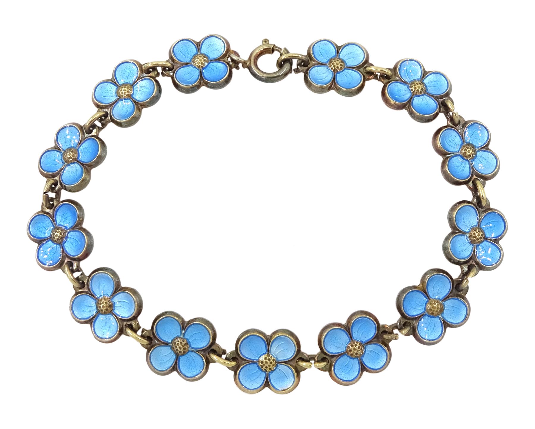 Norwegian silver gilt blue enamel flower head link bracelet by David Andersen stamped sterling 925S Jewellery Watches Silver