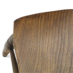 Eight Victorian farmhouse chairs in elm and beech, spindle-back frames with moulded seats, on turned and plain supports