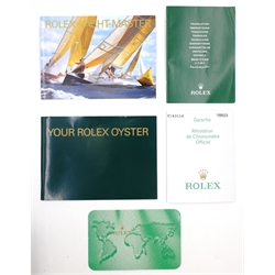  Rolex Yachtmaster 2003 mid-size wristwatch, bi-colour with blue dial on Oyster bracelet model 168623 no Y143116 with box, papers, wallet and tags  
