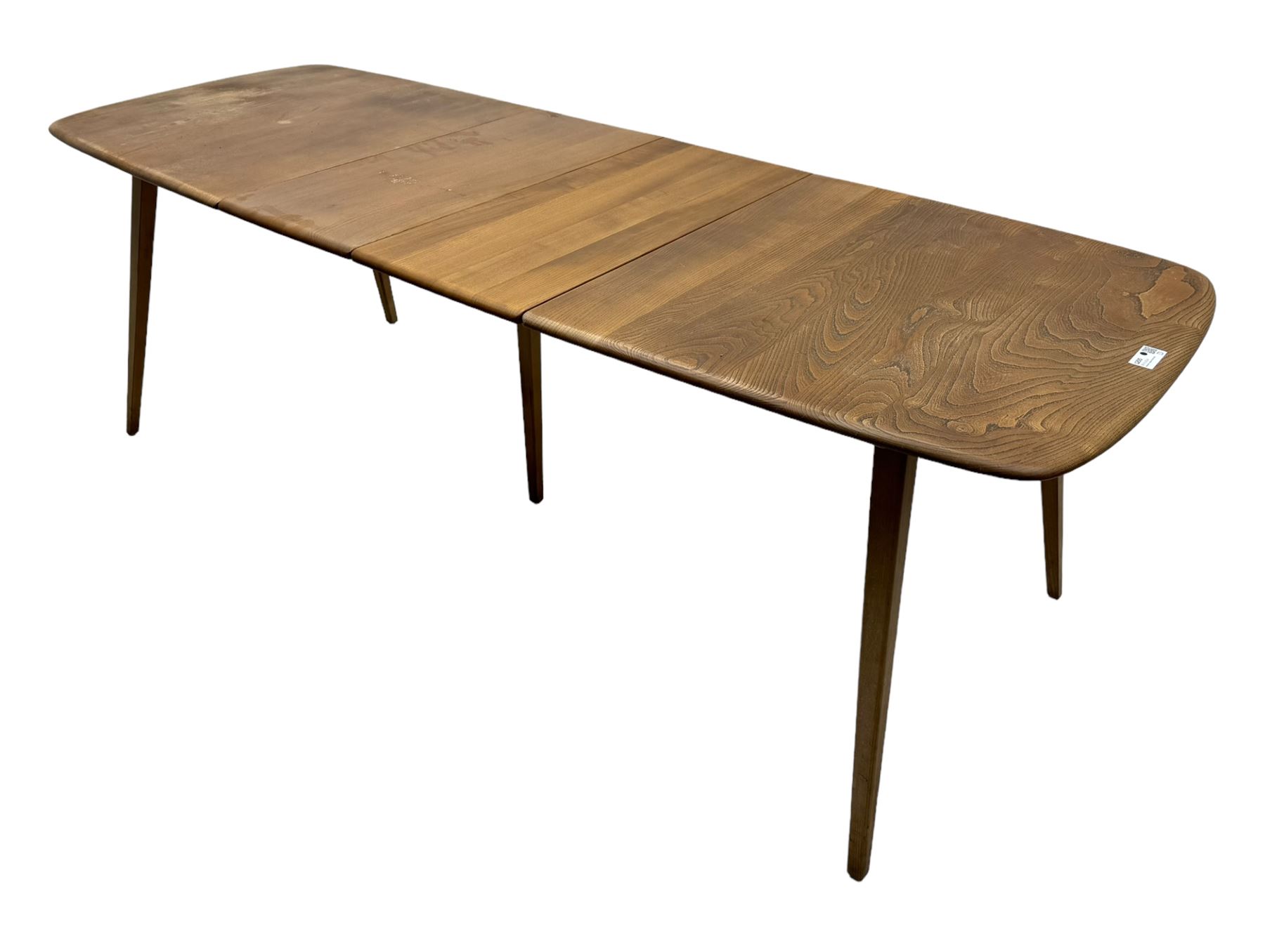 Lucian Ercolani for Ercol - light elm and beech 'Bellingdon' extending dining table, rectangular top with pull-out mechanism and hinged leaf, on splayed tapered supports