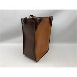 Large leather bag in orange and brown colourway, with zip closure and twin handles, H64cm