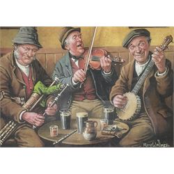 After Roy Wallace (Irish 20th century): 'The Musicians', oleograph titled on the mount in pencil 27cm x 39cm

