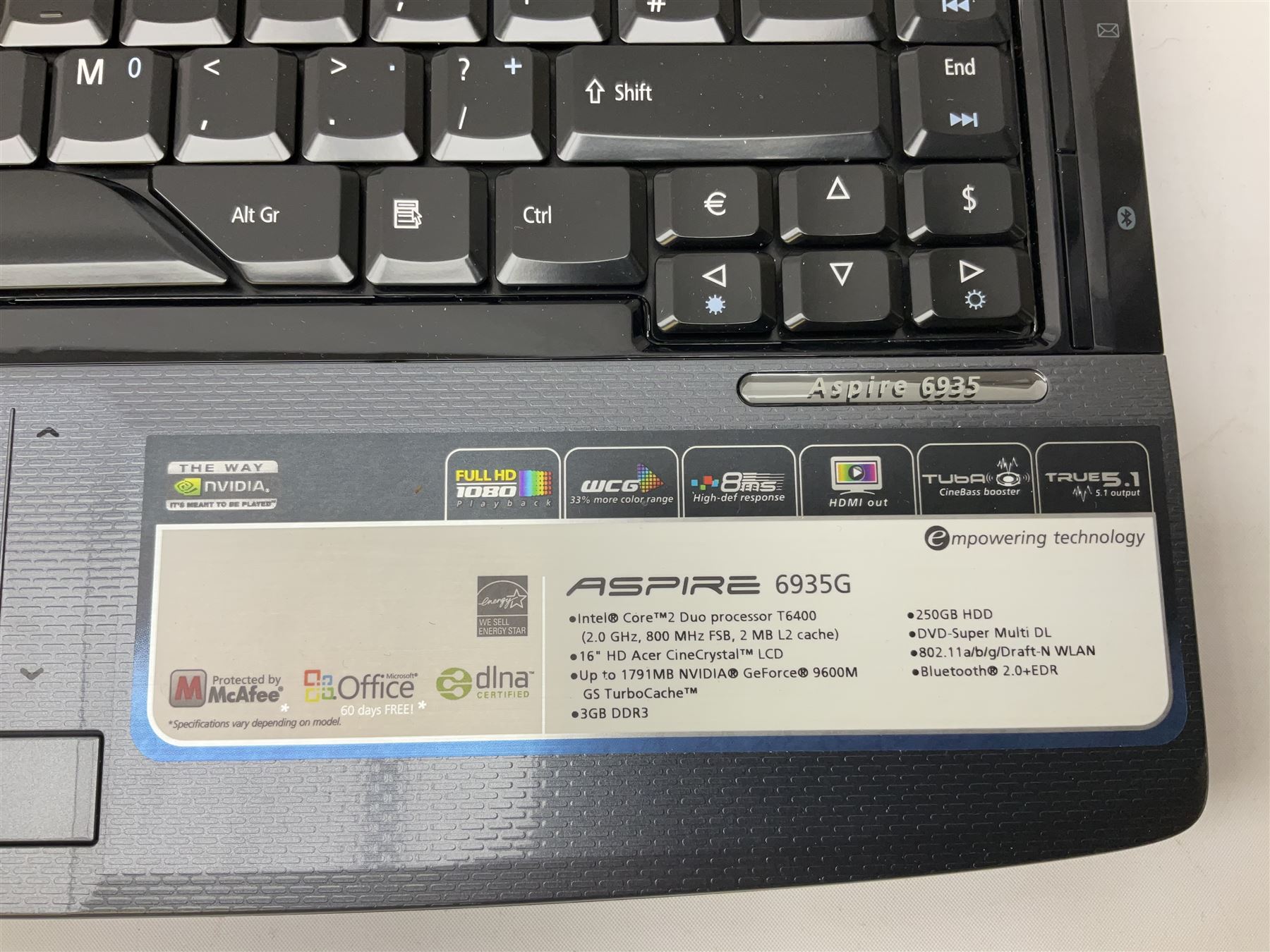 Acer Aspire 6935G laptop, with charger