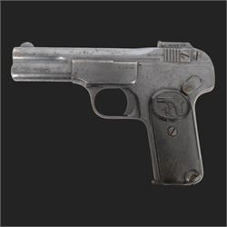 Deactivated FN Model semi-automatic pistol, barrel marked - Fabrique Nationale D'Armes Herstal - Liege (Browning-Patent), frame with FN Trademark and stamped Brevete SGDG. Serial no. 123319, Deactivation Certificate no. 166110 30/11/2021