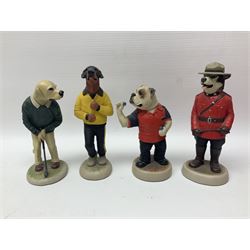 Ten Country Companions Robert Harrop dog figures, including Doberman CC28, Boxer Grand Prix CC88, Golden Retriever CC33, Bulldog Darts CC75, etc