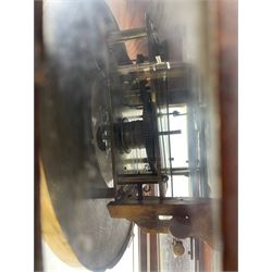 Lenzkirch – 8-day walnut cased weight driven Vienna regulator manufactured 1877-1878, with a break-arch pediment surmounted by a turned finial on a raised cavetto molding, fully glazed arched  door flanked by long ring turned pendants, flat base with open fretwork and two short pendants,  two piece enamel dial within a brass slip, Roman numerals, minute track and pierced steel hands, wooden pendulum with a brass faced bob, two brass cased weights and pulleys, dead beat escapement with a rack striking movement sounding the hours and half hours on a coiled gong, movement serial number 421410. 
Lenzkirch were one of Germanys most highly respected clock manufacturers of the 19th century, founded in the late 1850s the company produced movements and cases of high quality up until 1932.
