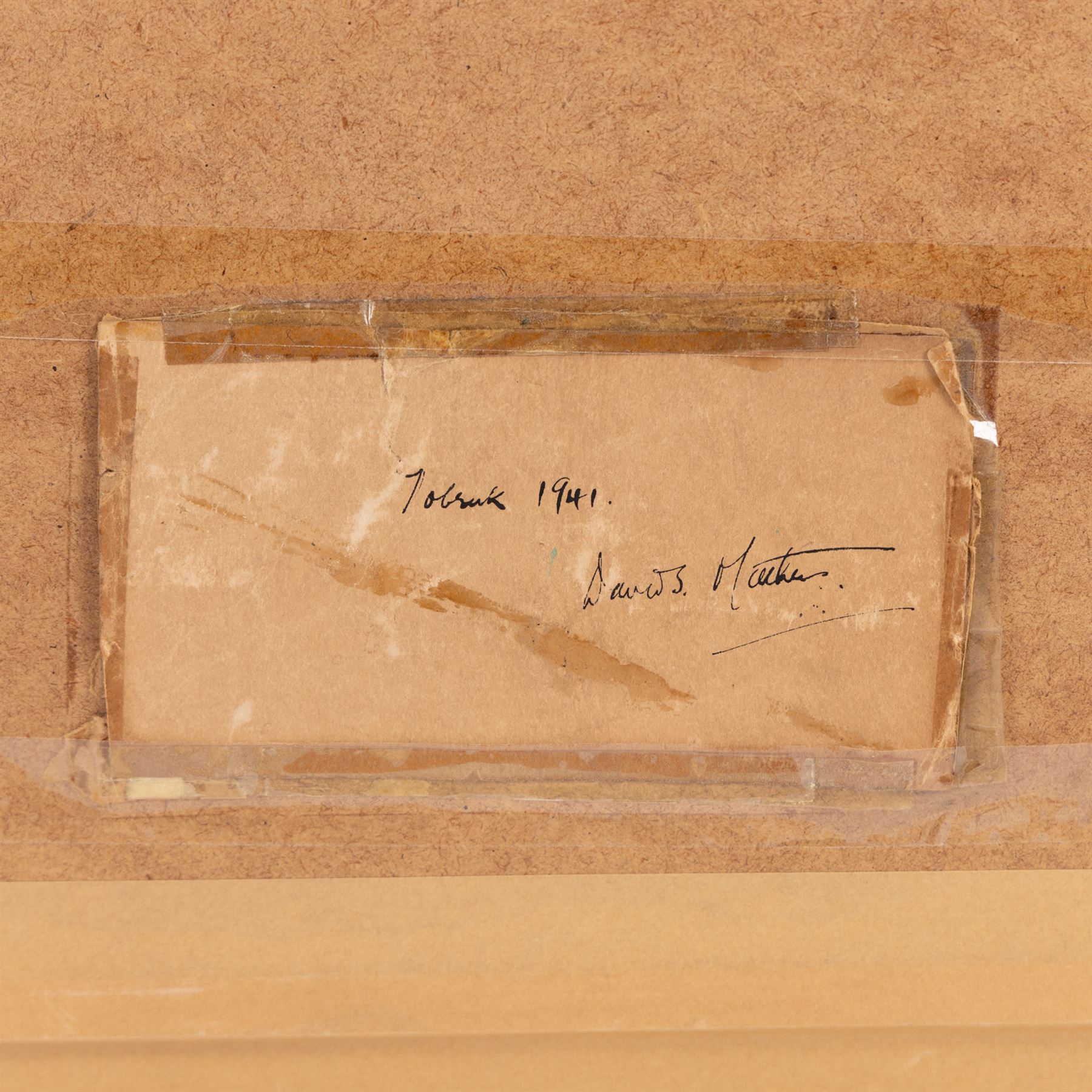 David S M* (British 20th Century): Siege of 'Tobruk - 1941', oil on board, indistinctly signed and titled verso 54cm x 76cm