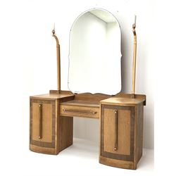 Ernest Gomme - early 20th century Art Deco oak four piece bedroom suite - comprising double wardrobe (W118cm, D48cm, H177cm) gents wardrobe (W74cm, D48cm, H175cm), dressing table and double bedstead