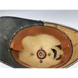 Victorian British Army South Lancashire Regiment 1st Volunteer Battalion other ranks blue cloth home service helmet with helmet plate, spike and chinstrap