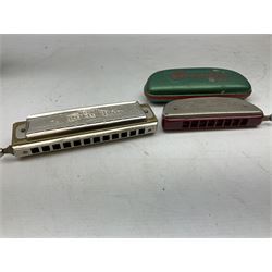 German M. Hohner Chrometta 9 harmonica in case, together with Hohner Chromonica harmonica