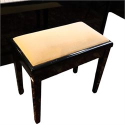 Offenbach by Daewoo model DU-4 upright piano, within high gloss ebonised case, circa 1990s serial no. 154804, with black wooden stool with velvet seat