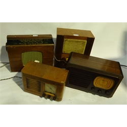  Seven wooden cased mains radios - McMichael Mains Three, A.C. Model Wartime Civilian Receiver, Ferranti 555, Amplion Type HU610, Pilot Little Maestro, walnut cased Type U33 and Rees Mace Cameo with bakelite fascia (7)  
