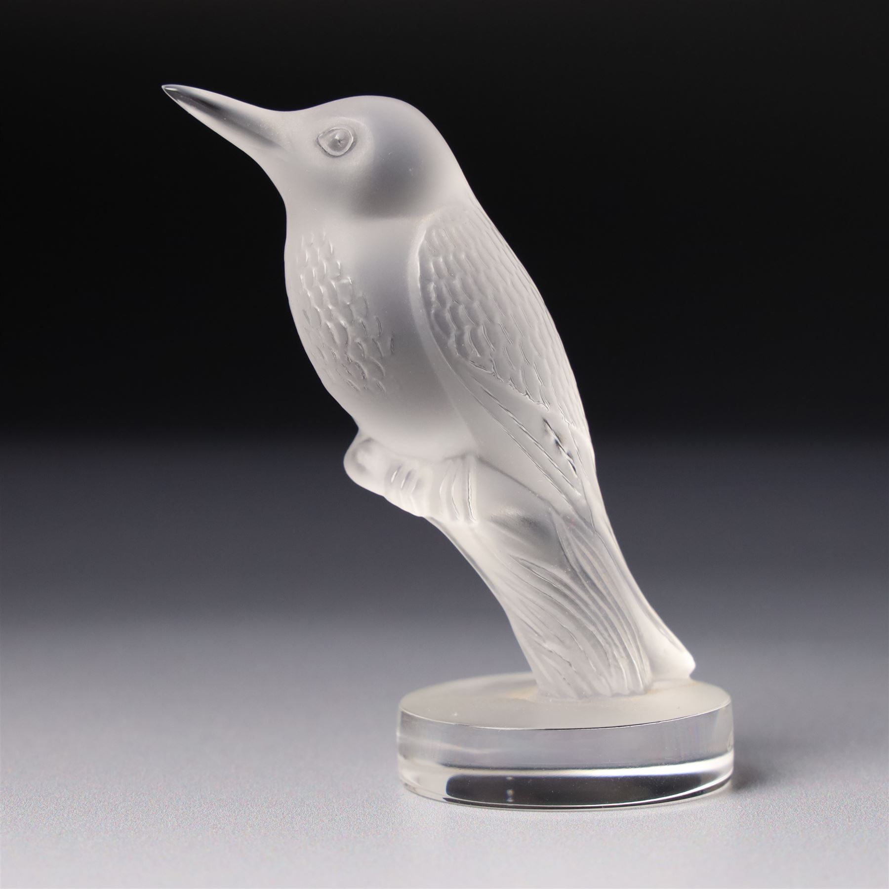 Lalique frosted glass model of a Kingfisher, engraved Lalique France, boxed H7cm