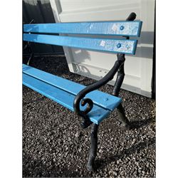 Cast iron log bench with wood slatted seat and back rail - THIS LOT IS TO BE COLLECTED BY APPOINTMENT FROM DUGGLEBY STORAGE, GREAT HILL, EASTFIELD, SCARBOROUGH, YO11 3TX