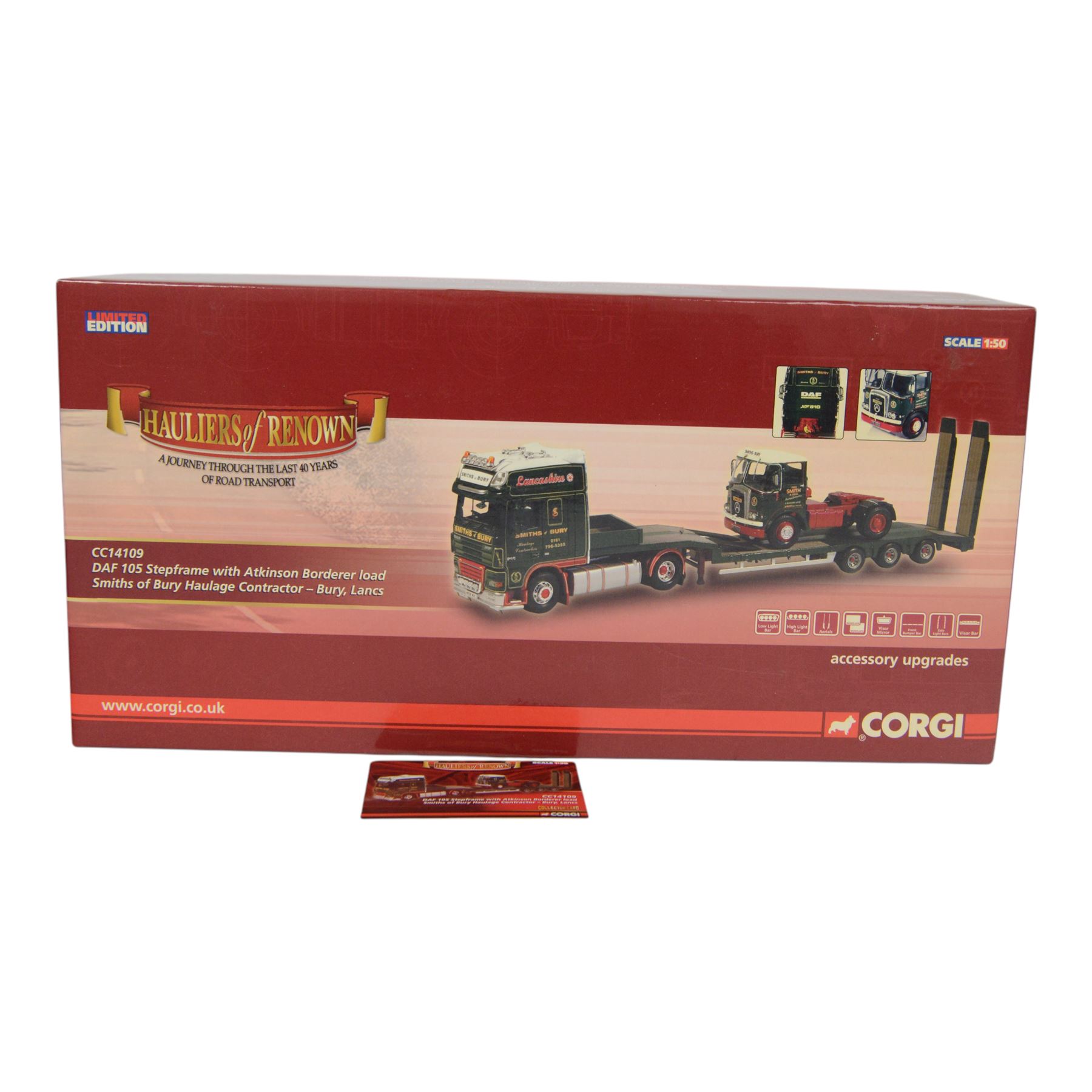 Limited Edition Corgi Hauliers of Renown 1:50 scale diecast model CC14109 DAF 105 Stepframe with Atkinson Borderer Load Smiths of Bury Haulage Contractor, boxed