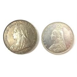 Queen Victoria 1894 crown and 1887 double florin coins