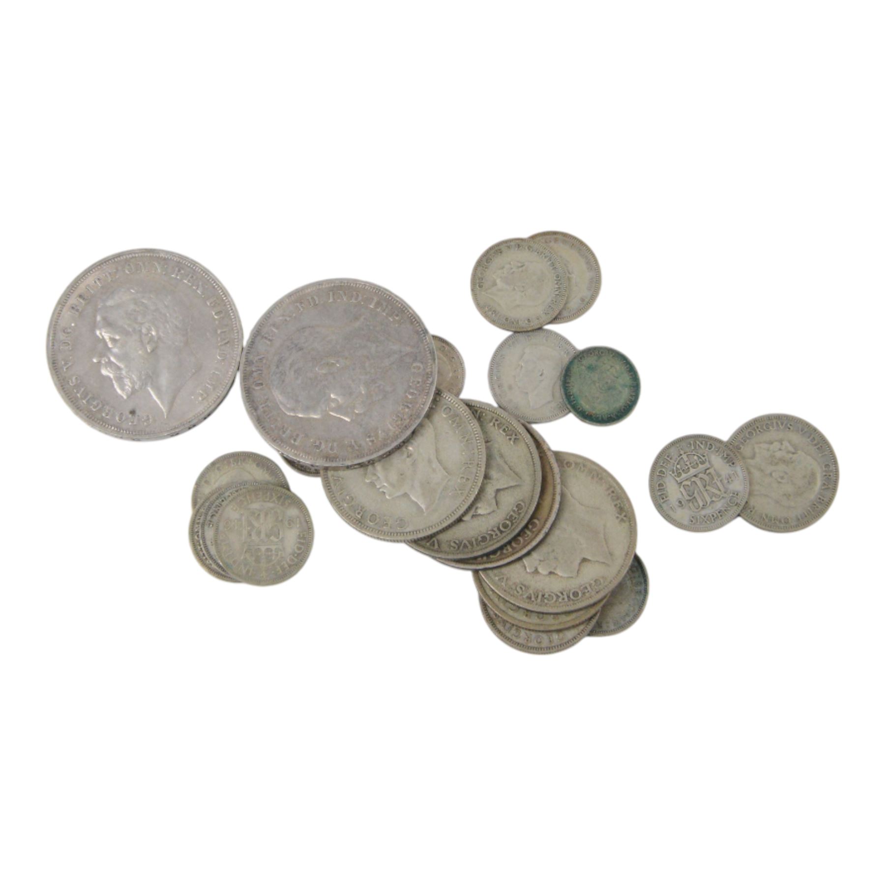 Approximately 166 grams of Great British pre-1947 silver coins, together with approximately 4.8kg of post-1947 sixpences, commemorative crowns, and further coins