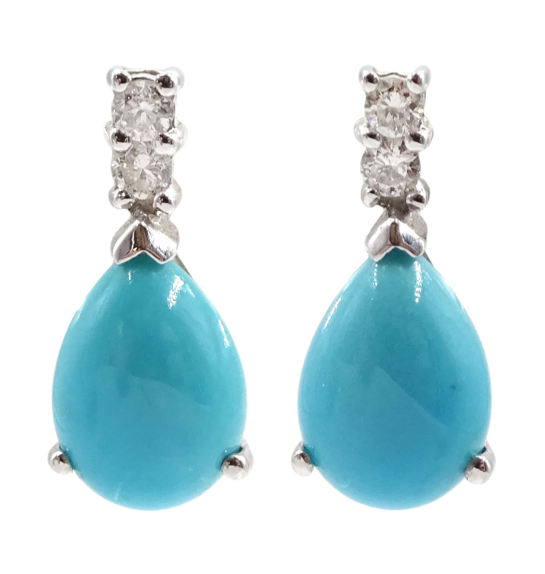 Pair of 18ct white gold turquoise and diamond pendant stud earrings, hallmarked