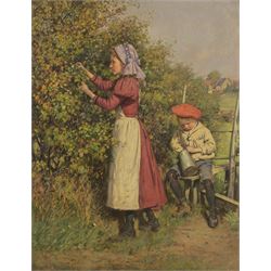Ernest Higgins Rigg (Staithes Group 1868-1947): Picking Blackberries at Hinderwell, oil on canvas signed 90cm x 70cm