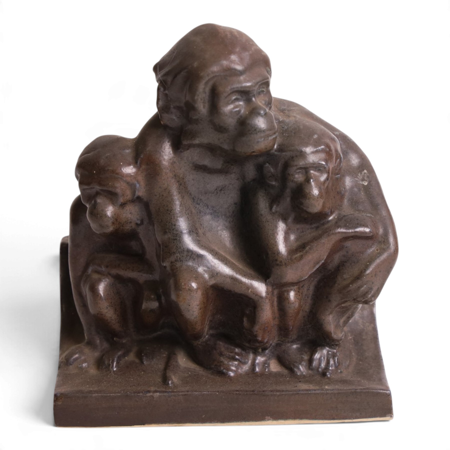 Poole Pottery Carter Stabler and Adams, Three Wise Monkeys, by Hugh Llewellyn, circa 1930, with impressed mark beneath, H18cm