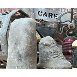 Group of unusual decorative items, to include stencils, finials, hand cranked brass fireplace bellows, a large turned and painted finial, etc.  - COLLECTION BY APPOINTMENT FROM: The White House, Thirsk Road, Easingwold, York, YO61 3NF - CALL 01723 507111 TO ARRANGE