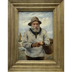 David W Haddon (British fl.1884-1914): The Old Fisherman, oil on canvas signed 34cm x 24cm