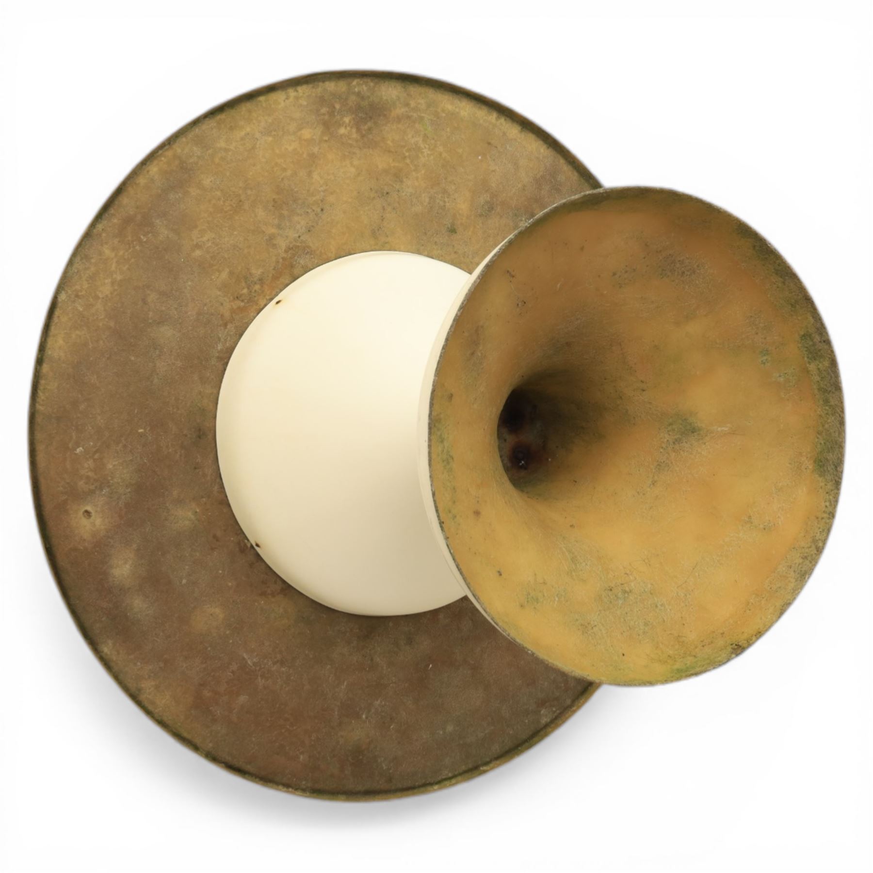 Mid 20th century tulip round white fiberglass table, tapered column base on a circular plinth