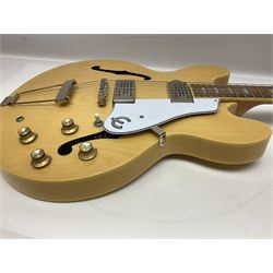 Epiphone Casino NA semi-acoustic guitar with natural maple finish and P90 pick-ups, serial no.19061529340, L105cm overall; in original hard carrying case