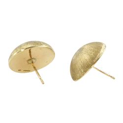 Pair of 9ct brushed gold, circular stud earrings, Birmingham 2004