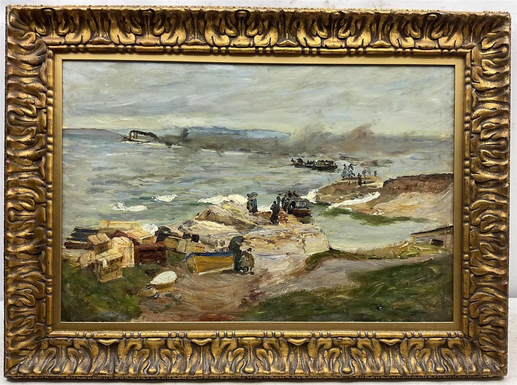 Scottish School (19th/20th century): The Emigrants, likely a view of the Highland Clearances, oil on canvas, possible remains of a signature l.r. 40cm x 60cm