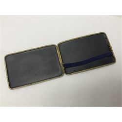 Japanese silver cigarette case, and another gold plated example, both depicting a mountain scape, together with a cloisonne matchbox holder 